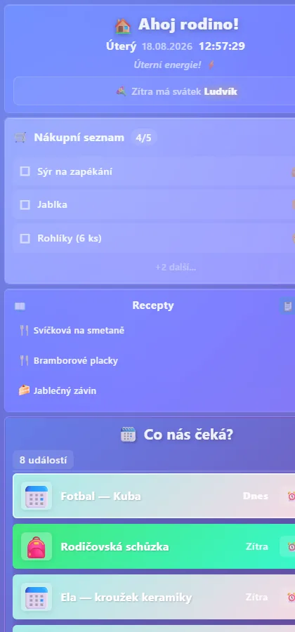 Ta samá nástěnka v mobilu (funguje jako appka)
