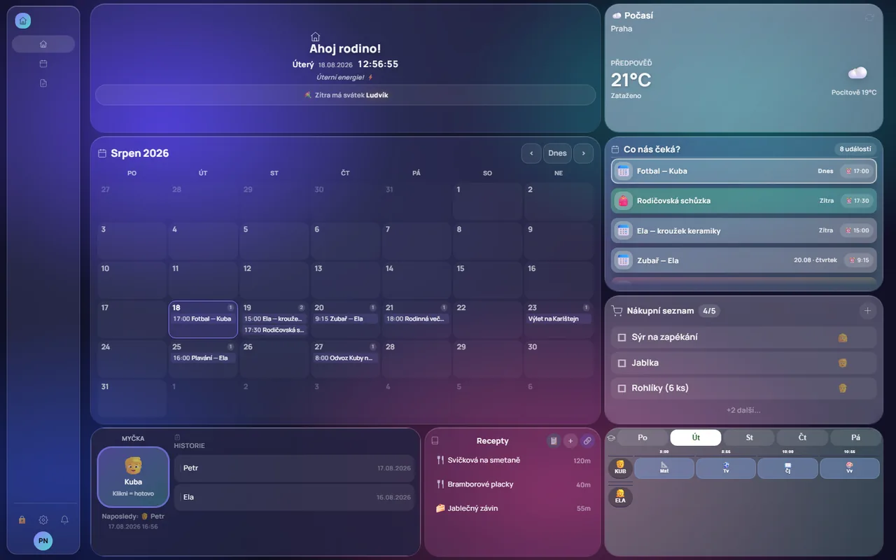 Vzhled „Studio" — tmavý motiv s velkou mřížkou kalendáře